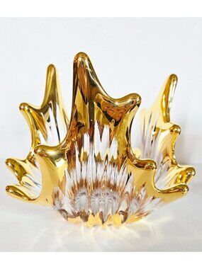 Mid Century Bayel Crystal Splash Bowl with gold elements Decorative Bowl Centerp